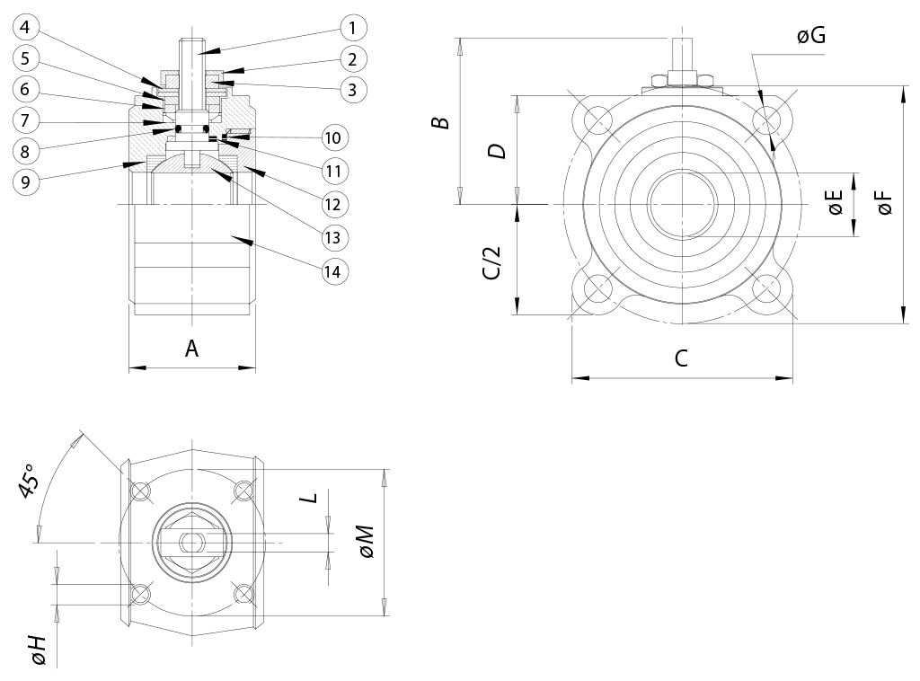 OMAL 氣動黃銅法蘭球閥ITEM 115 OMAL 氣動黃銅法蘭球閥ITEM 115